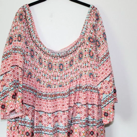 Torrid Mosaic Smocked Bell Sleeve Dress Boho Off Shoulder Plus Size 4 4X H13242 - Picture 8 of 11